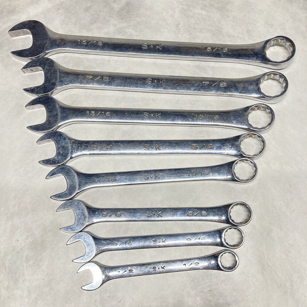 SK Tools SAE 8-Piece Polished Chrome Combination Wrench Set USA 15/16”-1/2”